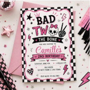 Invitación Malvado Hasta los Huesos Cumpleaños Rosa Punk Góti
