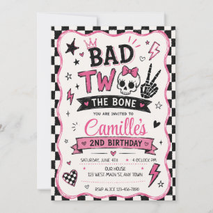 Invitación Malvado Hasta los Huesos Cumpleaños Rosa Punk Góti