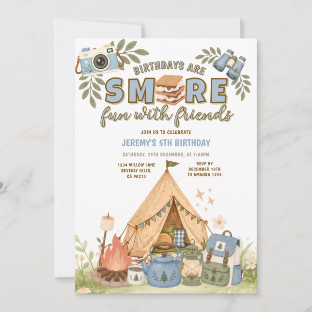 Invitación Malvavisco de Cumpleaños Diversión Azul con Amigos (Anverso)