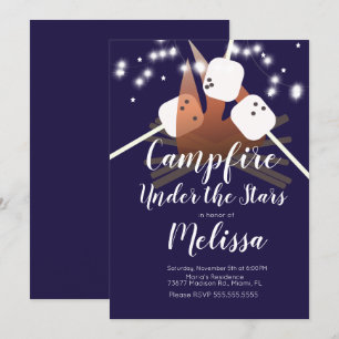Invitación Malvaviscos de fogata Estrellas Camping Fiesta al