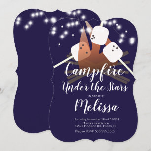 Invitación Malvaviscos de fogata Estrellas Camping Fiesta al 