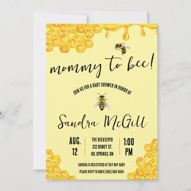 Invitación ¡Mamá a Bee! Abeja de miel, cariño, Baby Shower (Anverso)