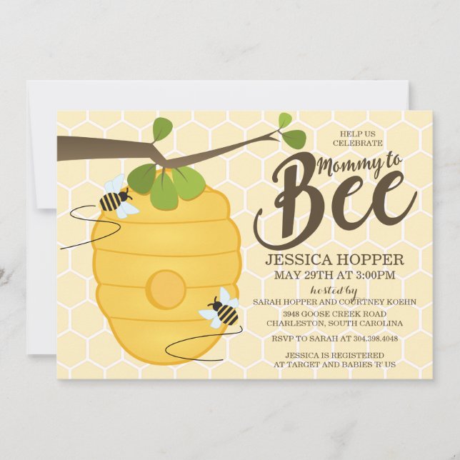Invitación Mamá a la abeja Baby Shower (Anverso)