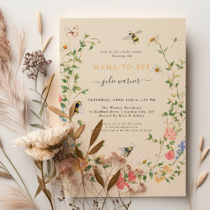 Invitación Mama Abeja Baby Shower de Flores Silvestres