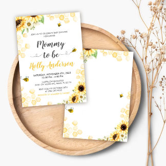 Invitación Mamá Abeja Lettering y Colmena Baby Shower