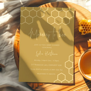 Invitación Mamá Abeja Panal Dorado Beige Baby Shower