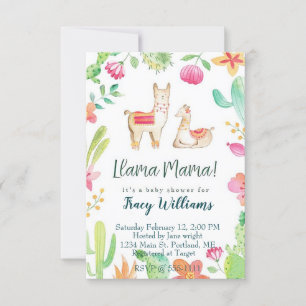 Invitación Mamá adorable y cría de llama