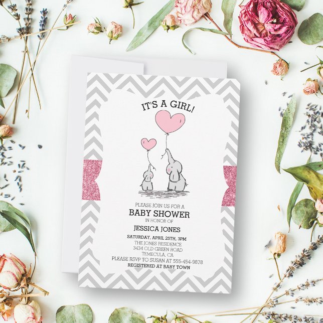 Invitación Mamá adorable y elefantes rosados bebé Baby Shower (Subido por el creador)