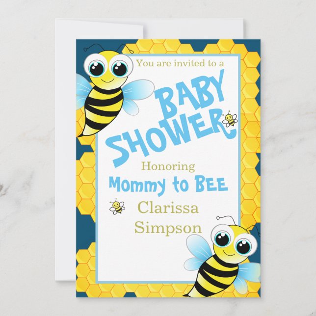 Invitación Mamá Amarilla Azul De Oro Caliente Para Adherirse  (Anverso)