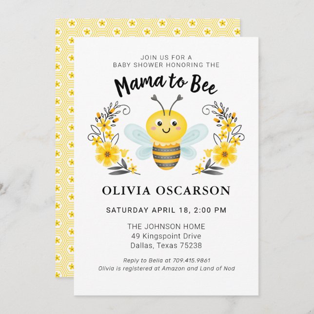Invitación Mamá amarilla linda para ser Baby Shower (Anverso / Reverso)