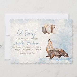 Invitación Mama and Baby Sea Lion Boy Baby Shower