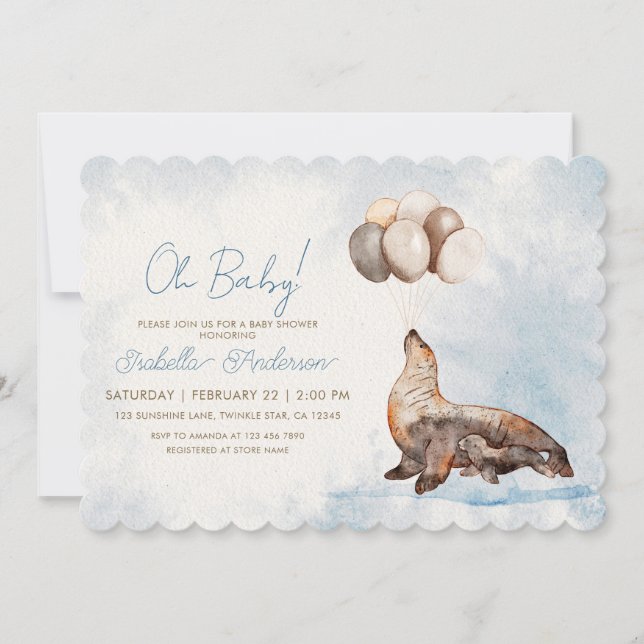 Invitación Mama and Baby Sea Lion Boy Baby Shower (Anverso)