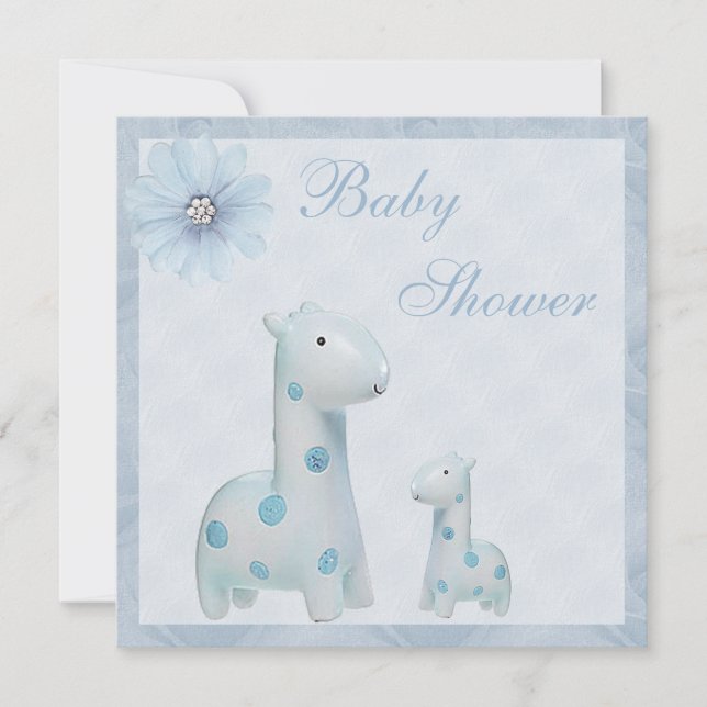 Invitación Mamá azul y jirafas de niño Baby Shower (Anverso)
