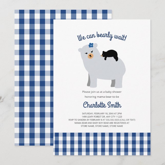 Invitación Mama Bear Baby Bear (Anverso / Reverso)