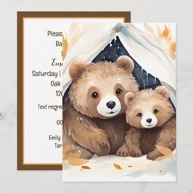 Invitación Mama Bear y Cub Baby Shower (Anverso / Reverso)