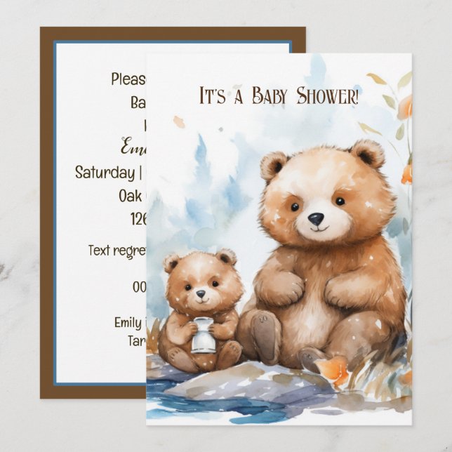 Invitación Mama Bear y Cub Baby Shower (Anverso / Reverso)