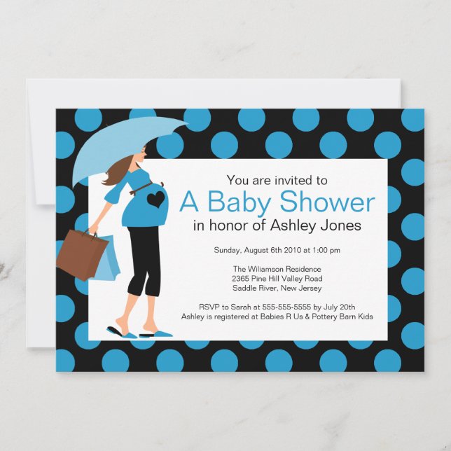 Invitación Mamá bebé azul Baby Shower (Anverso)
