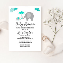 Invitación Mamá bebé elefante con nubes Baby Shower