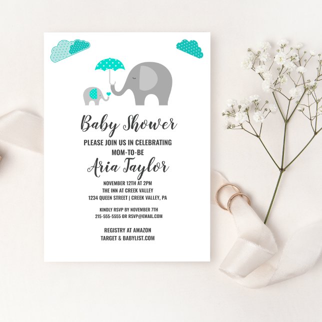 Invitación Mamá bebé elefante con nubes Baby Shower (Subido por el creador)