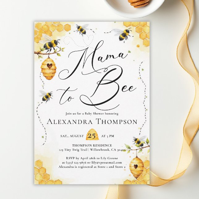 Invitación Mama Bee Summer Acuarela Elegante Shower de Bebé (mom to bee baby shower theme invitation spring summer little honey watercolor elegant)
