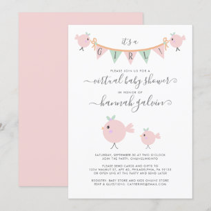 Invitación Mama Bird Chick Pink Virtual Baby Shower