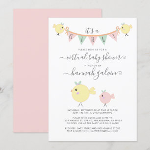 Invitación Mama Bird Little Chica Virtual Baby Shower