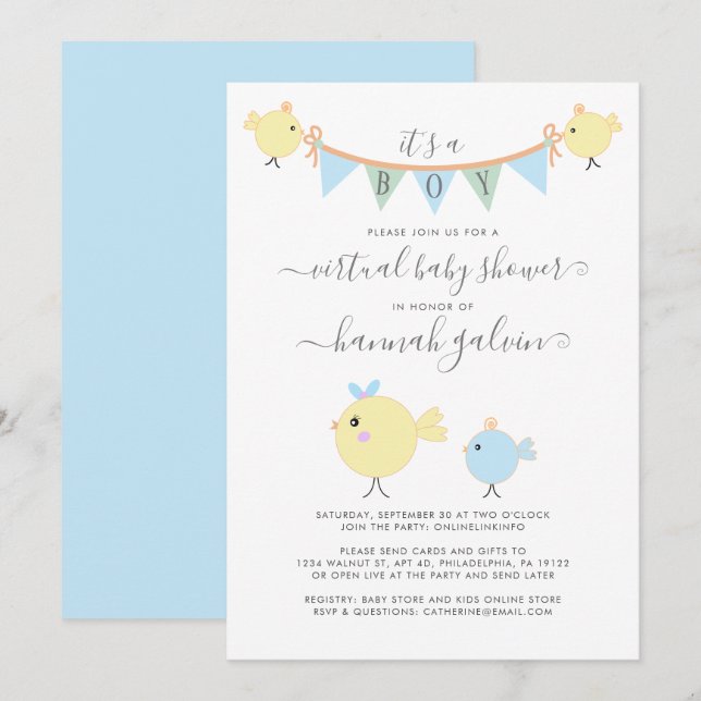 Invitación Mama Bird Little Chick Virtual Baby Shower (Anverso / Reverso)