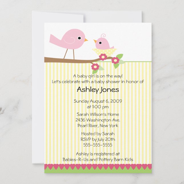 Invitación Mamá Bird y bebé Baby Shower (Anverso)