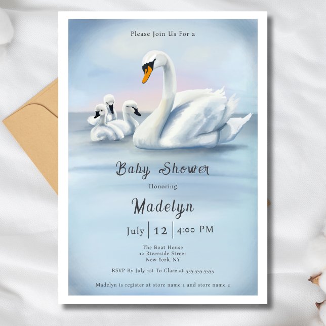Invitación Mamá Cisne Con Bebés Baby Shower (Subido por el creador)