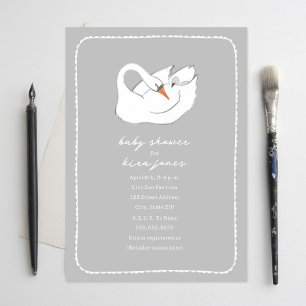 Invitación Mamá cisne de mano y gris de Baby Shower