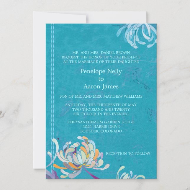 Invitación Mamá colorida Boda floral turquesa (Anverso)
