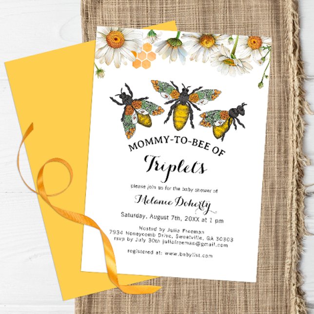 Invitación Mamá de Abeja para comprar el Baby Shower de Tripl (Triplets - Mommy To Bee Baby Shower)