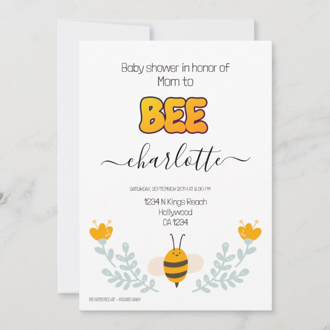 Invitación Mamá de Baby Shower a Bee (Anverso)