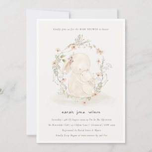 Invitación Mamá de bebé suave lindo Bunny Floral Wreath Baby 