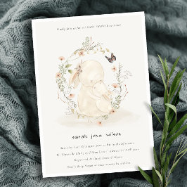 Invitación Mamá de bebé suave lindo Bunny Floral Wreath Baby 