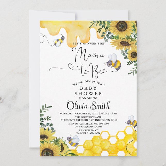Invitación Mamá de la abeja girasol en Baby Shower (Anverso)