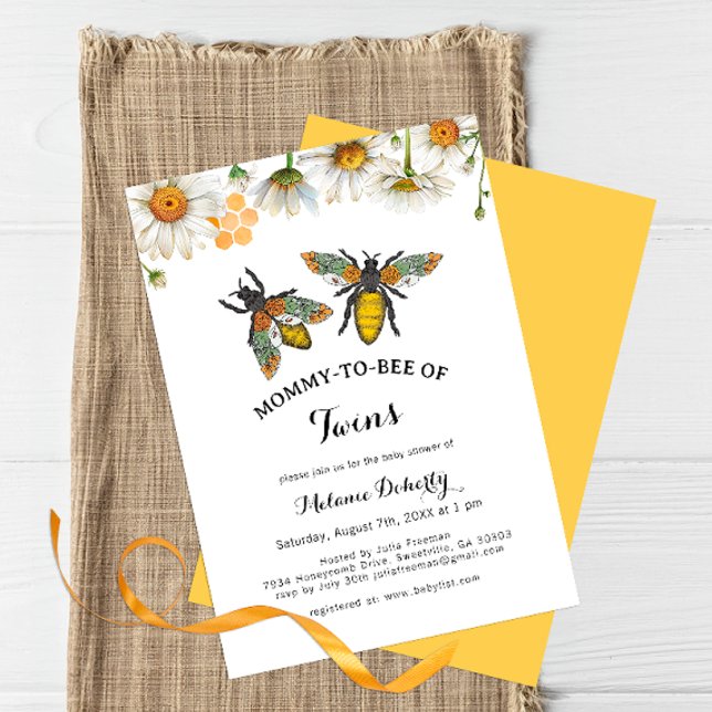 Invitación Mamá de la Abeja para comprar el Baby Shower de lo (Twins - Bumblebee Baby Shower)