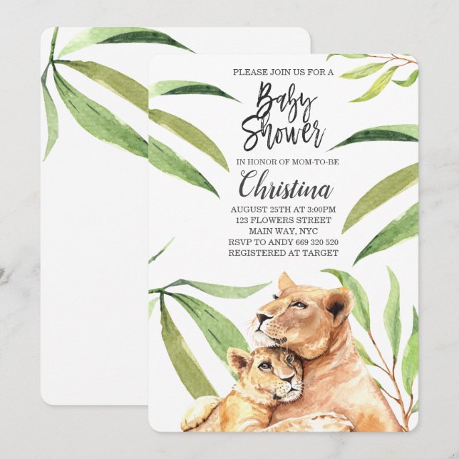 Invitación Mamá de la jungla de tigres y bebé eucalipto Baby  (Anverso / Reverso)