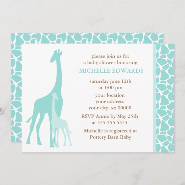 Invitación Mamá de la menta y jirafa Baby Shower del bebé (Anverso / Reverso)