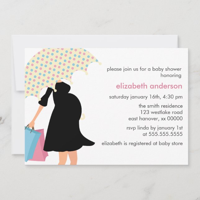 Invitación Mamá debajo del paraguas Baby Shower (Anverso)