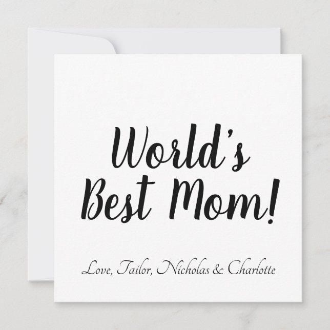 Invitación Mamá del mundo negro blanco script personalizado e (Anverso)