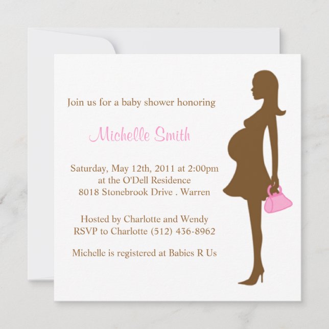 Invitación mamá elegante a ser; fiesta de bienvenida al bebé (Anverso)