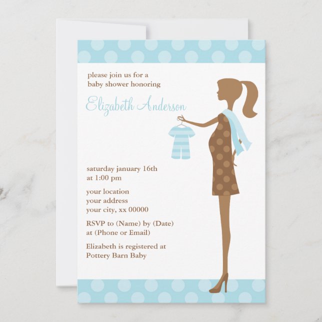 Invitación Mamá elegante azul a ser Baby Shower (Anverso)