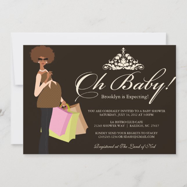 Invitación Mamá elegante Baby Shower invita al afroamericano (Anverso)