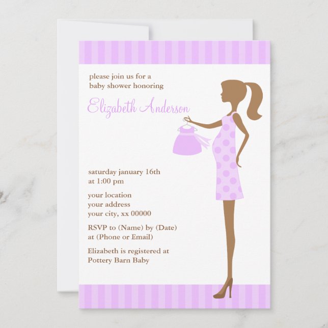 Invitación Mamá elegante de la lila a ser Baby Shower (Anverso)
