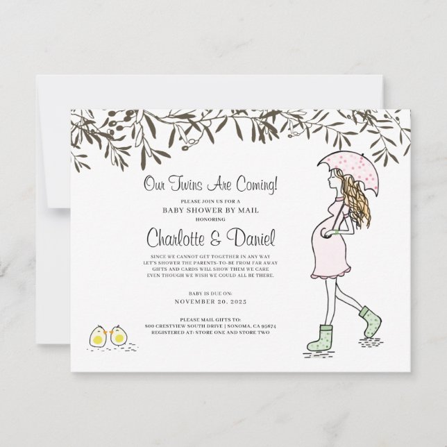 Invitación Mamá embarazada bajo el paraguas Baby Shower (Anverso)