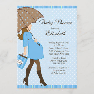 Invitación Mamá embarazada moderna Blue Boy Baby Shower
