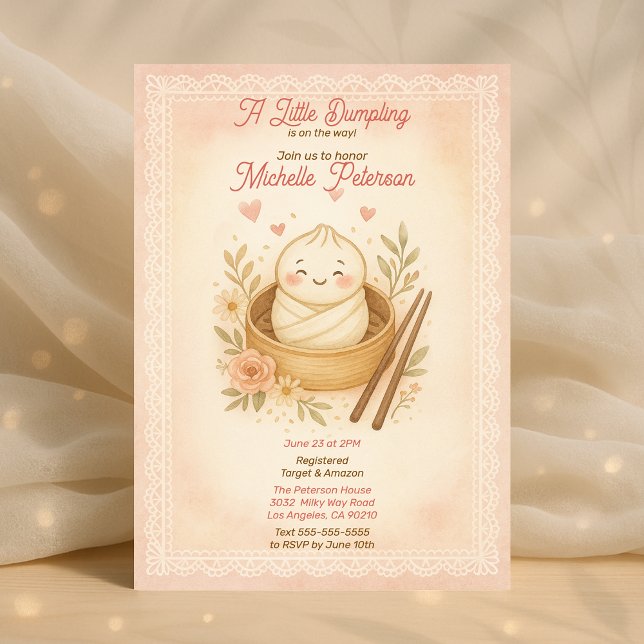 Invitación Mamá-en-ser-lindo Pequeño Dumpling Pastel Baby Sho (Mom-to-Be Cute Little Dumpling Pastel Baby Shower Invitation)
