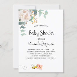 Invitación Mamá floral blanca de eucalipto de Baby Shower a l