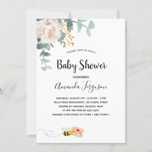 Invitación Mamá floral blanca de eucalipto de Baby Shower a l